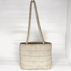 Elegant Silver Beaded Hand bag Zip closure Inside pocket Vintage
